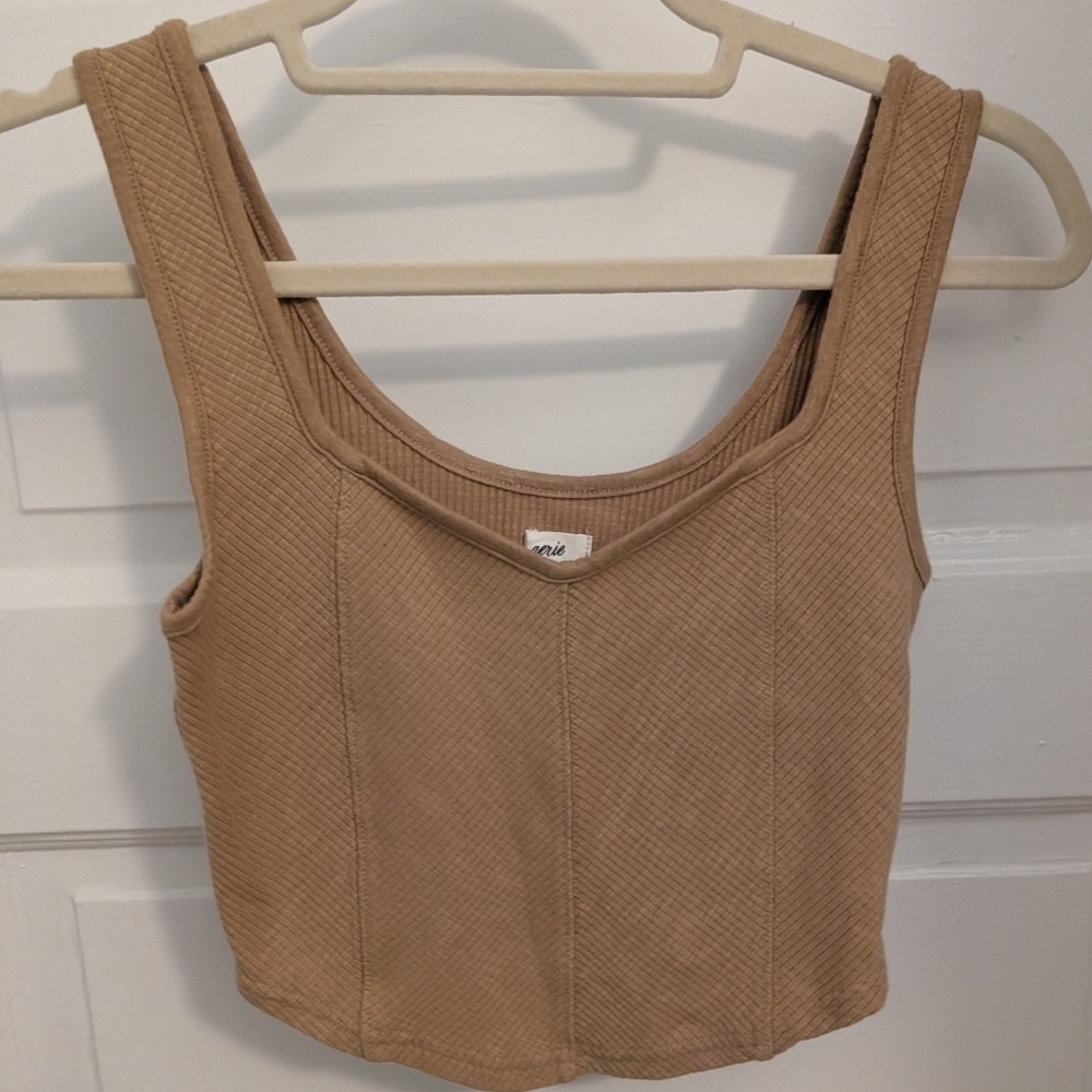 Tan Ribbed Crop Top